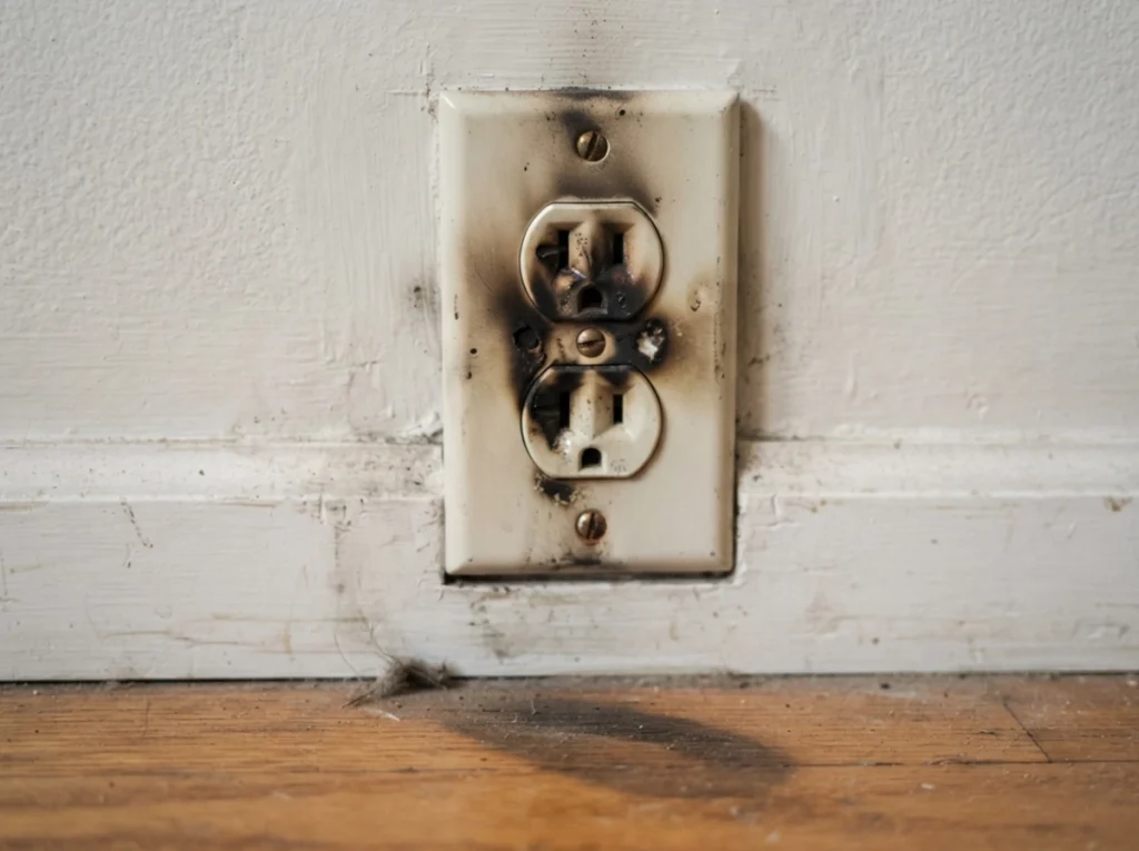 Electrician checking an overheated outlet during heavy summer electrical use